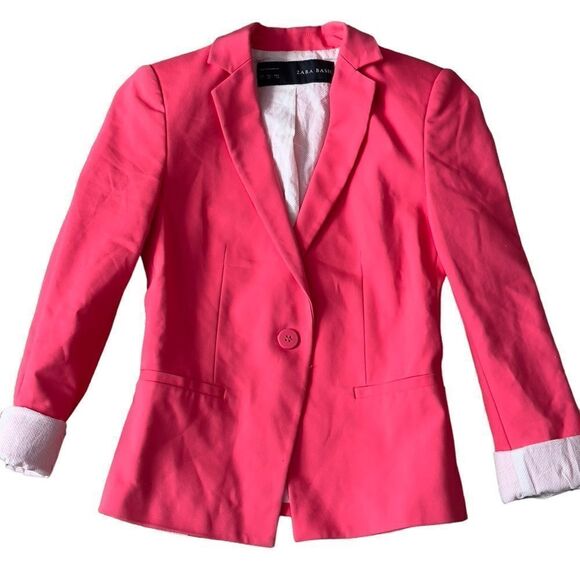 Zara Bright Pink One Button Blazer XSMALL - Picture 4 of 16